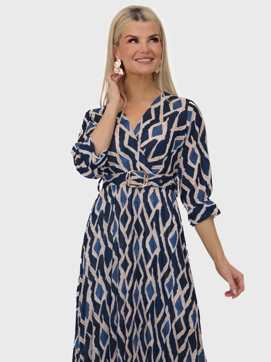 Navy PRINT POSITANO MIDI DRESS