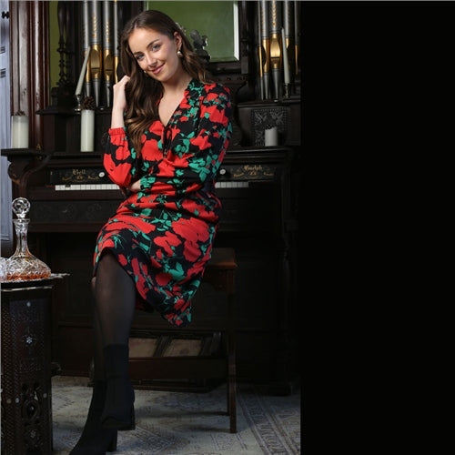 Andrea red floral dress