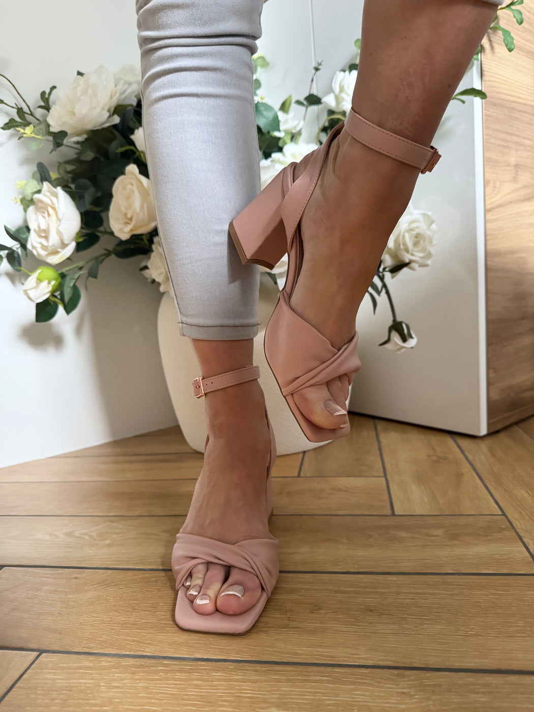Cayla blush pink block heels