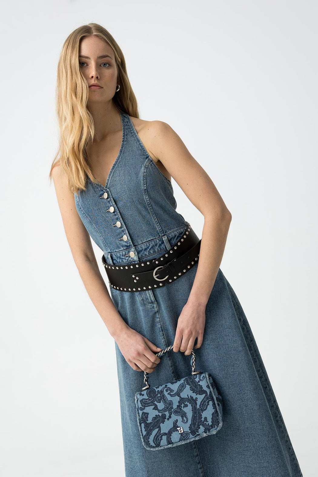 Brelle halter denim dress