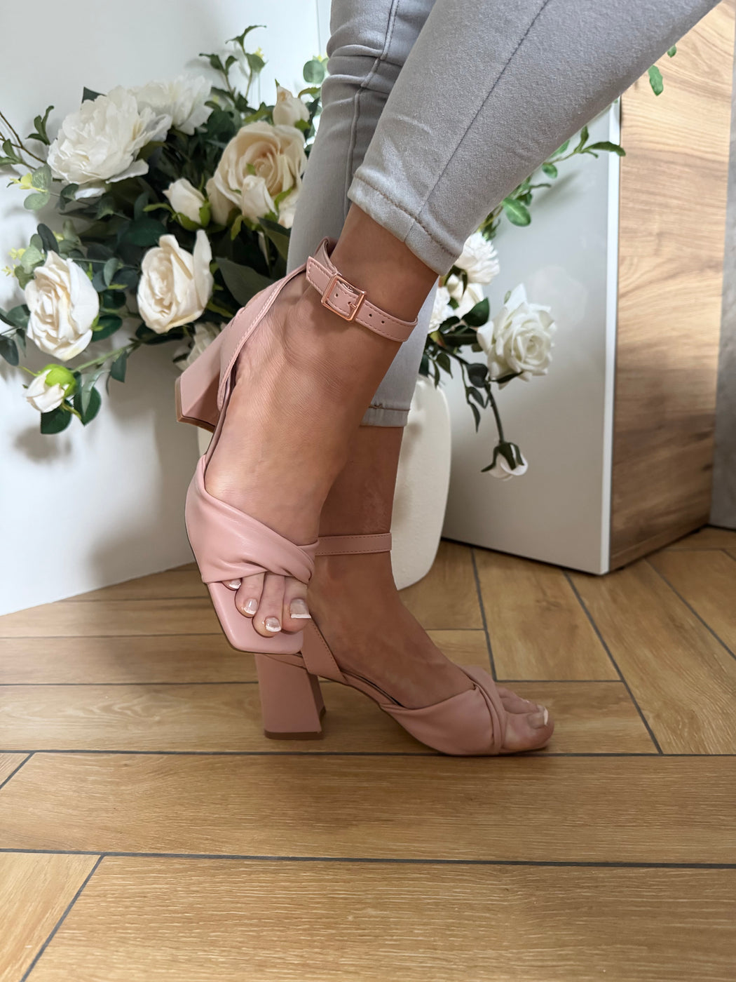 Cayla blush pink block heels