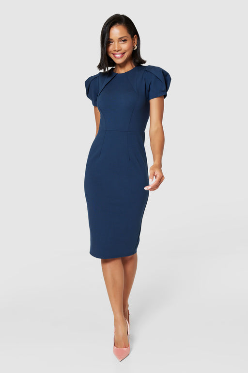JD9950 navy puff sleeve pencil dress