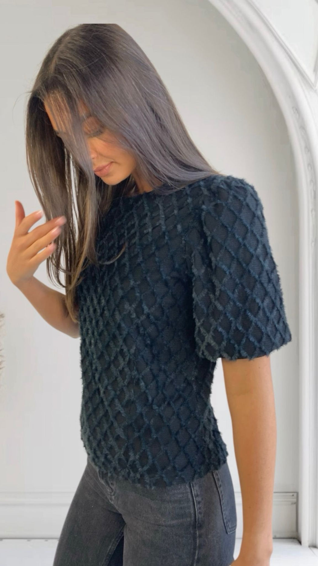 Mandy triangle embossed top