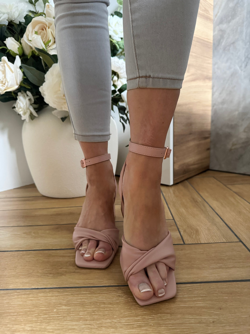 Cayla blush pink block heels