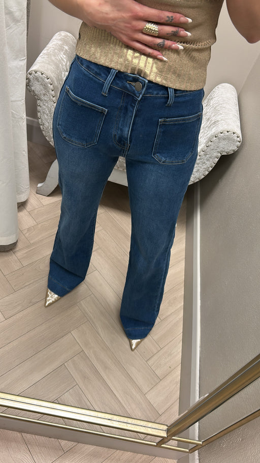 Shiny pocket bootleg jeans