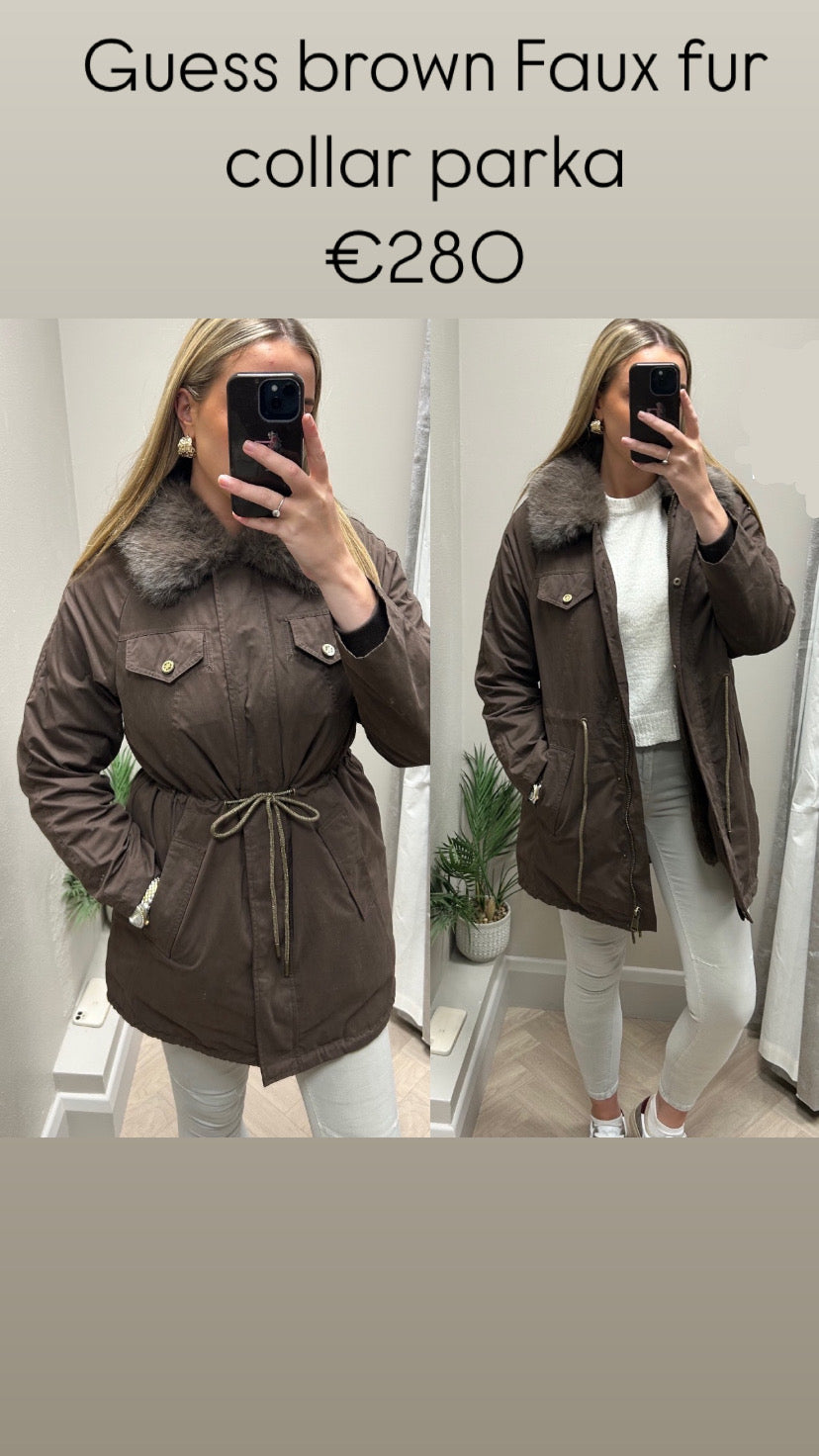 Guess brown Faux fur collar parka