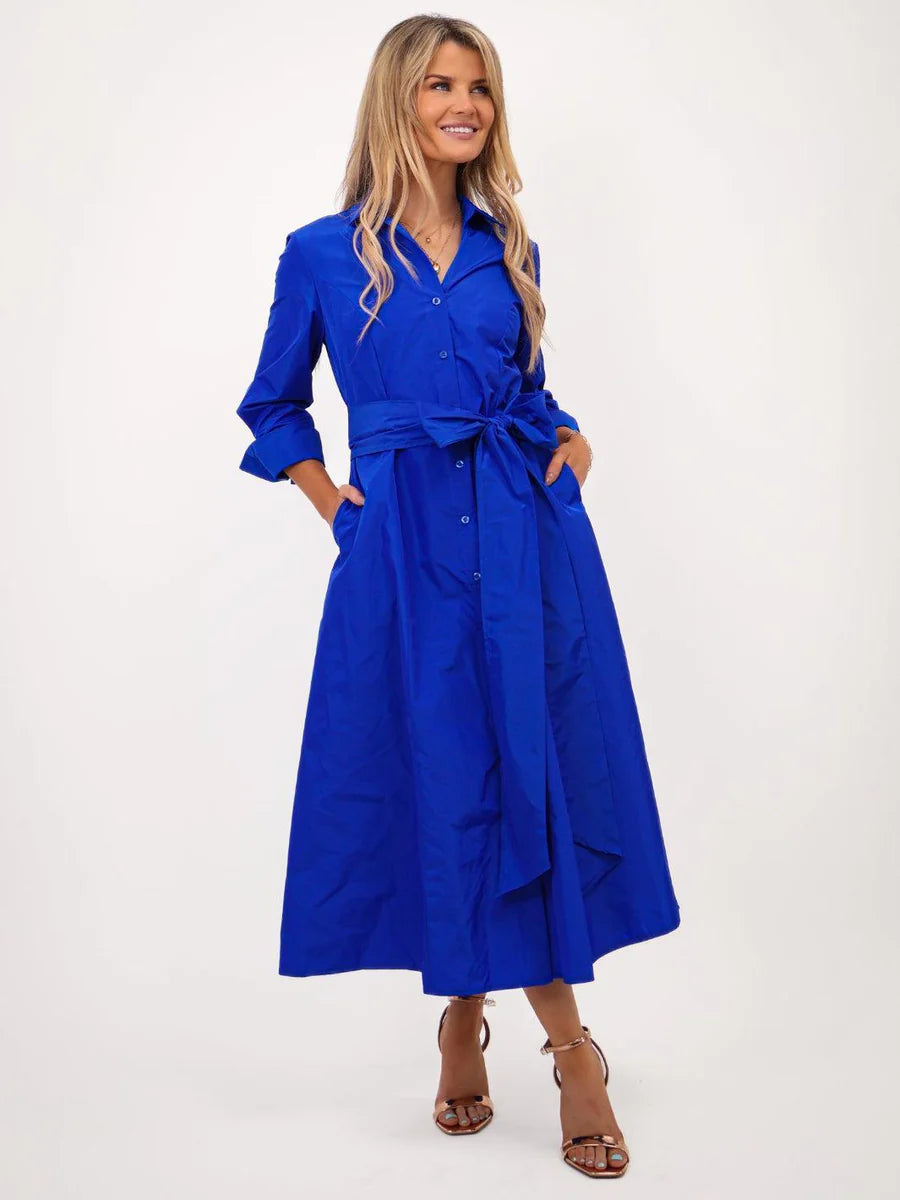ROYAL BLUE VICTORIA TAFFETA MIDI DRESS