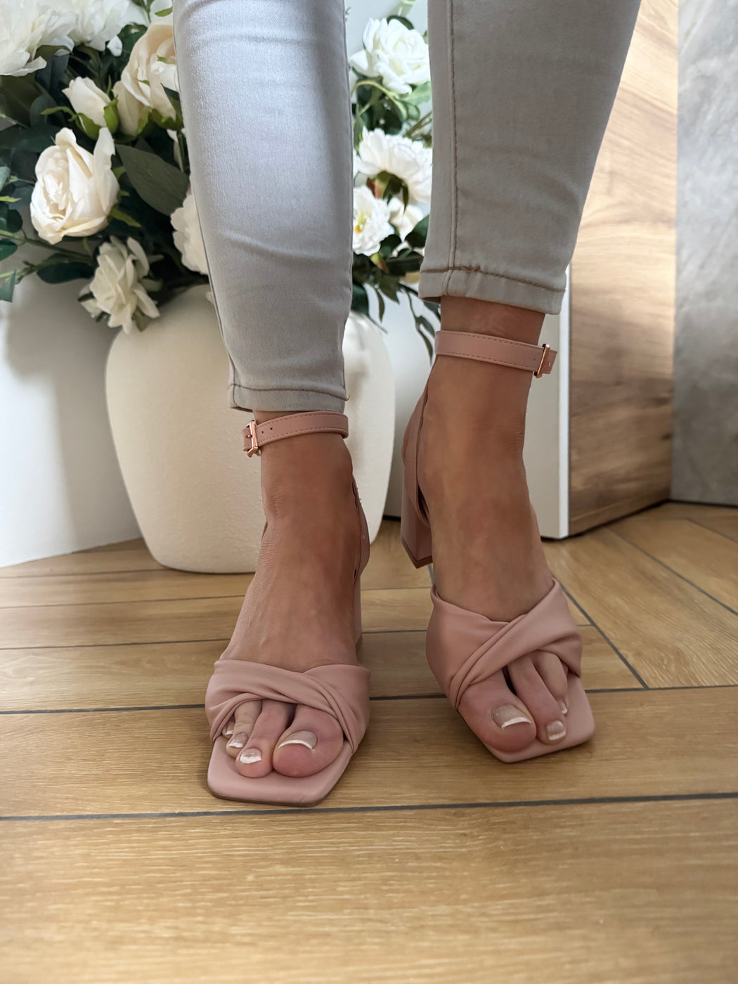 Cayla blush pink block heels