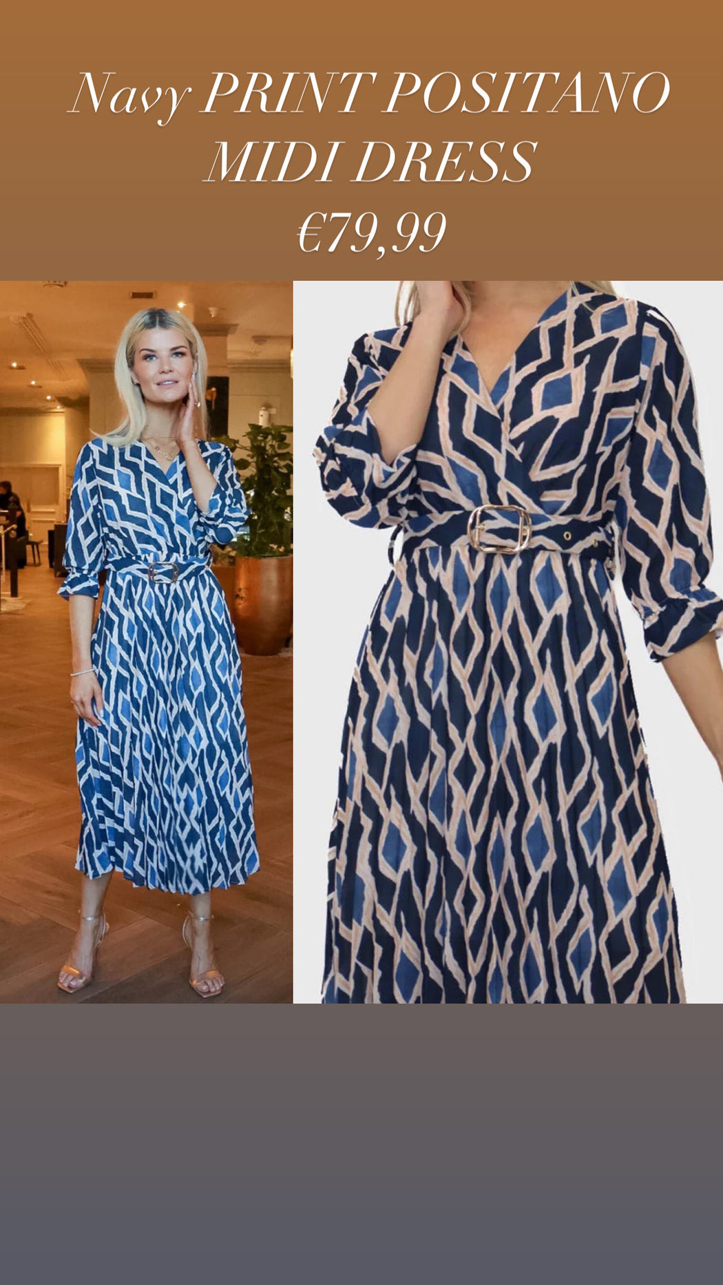 Navy PRINT POSITANO MIDI DRESS