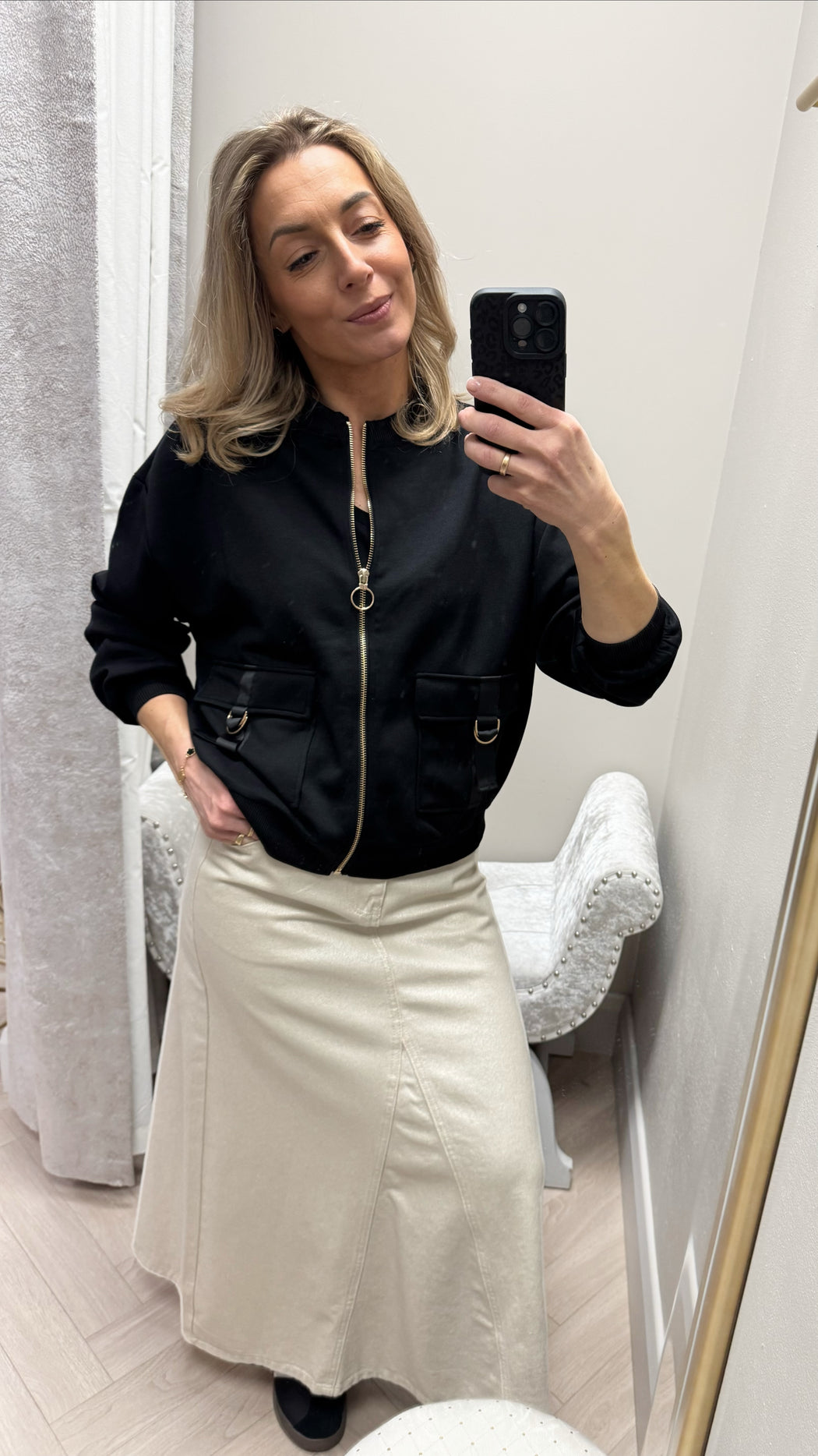 Carrie gold shimmer denim maxi skirt