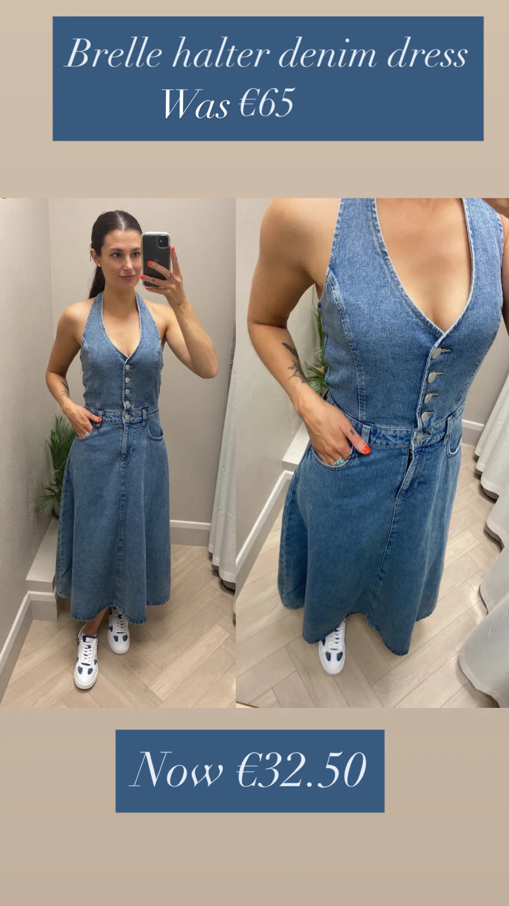 Brelle halter denim dress