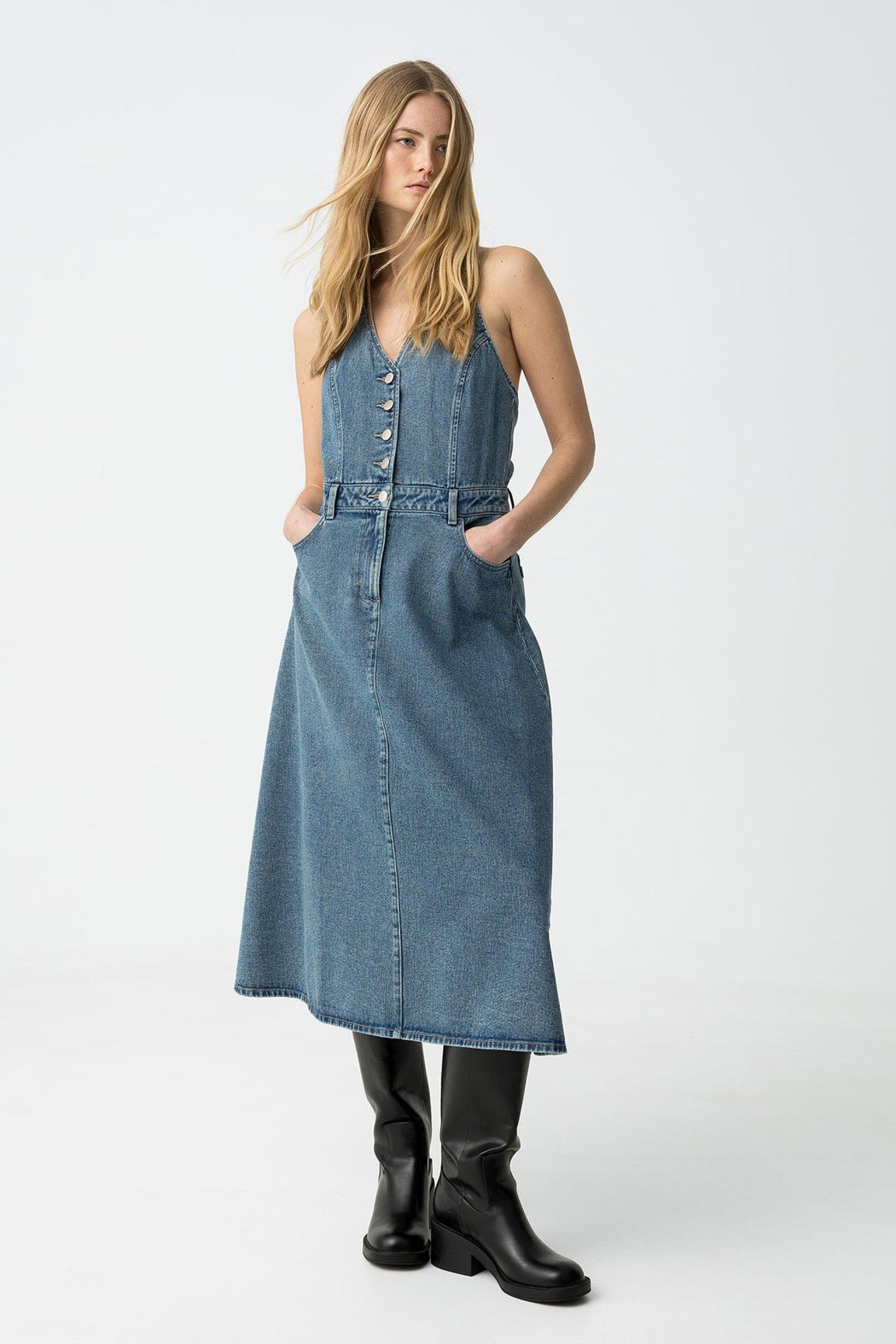 Brelle halter denim dress