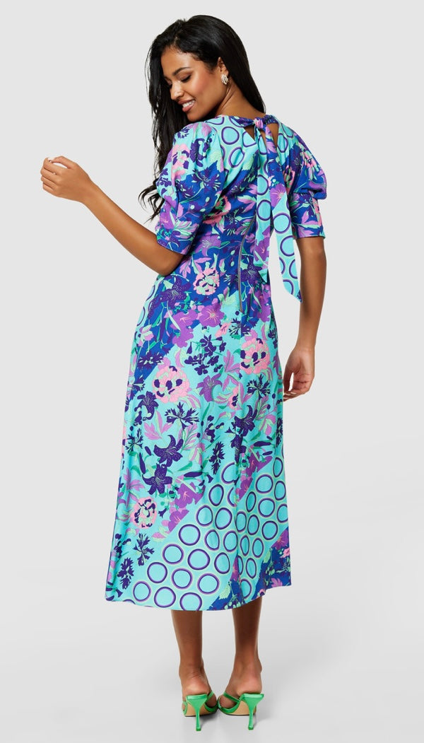 D10290 aqua blue floral aline midi