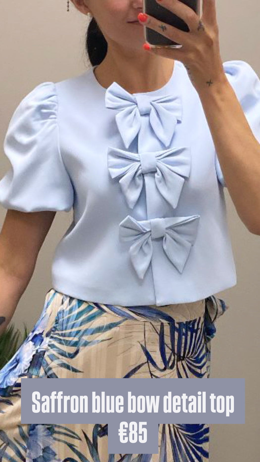 Saffron blue bow detail top