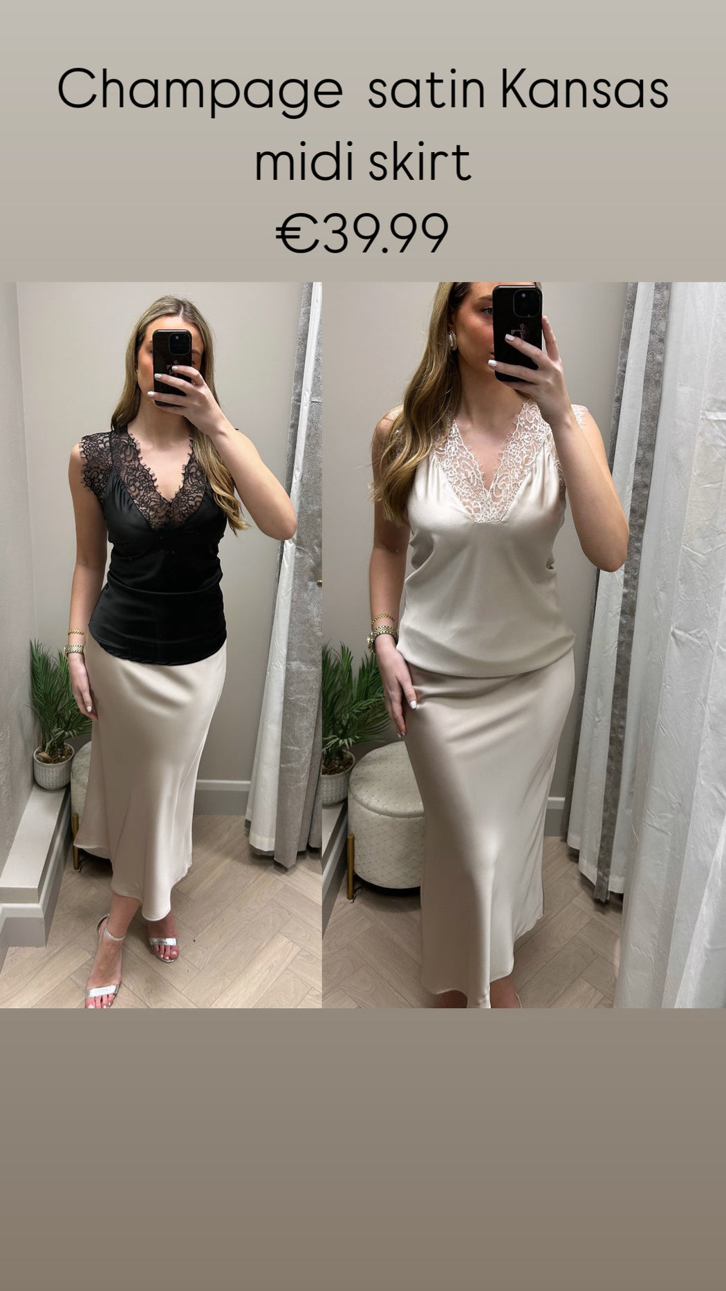 Champagne  satin Kansas midi skirt