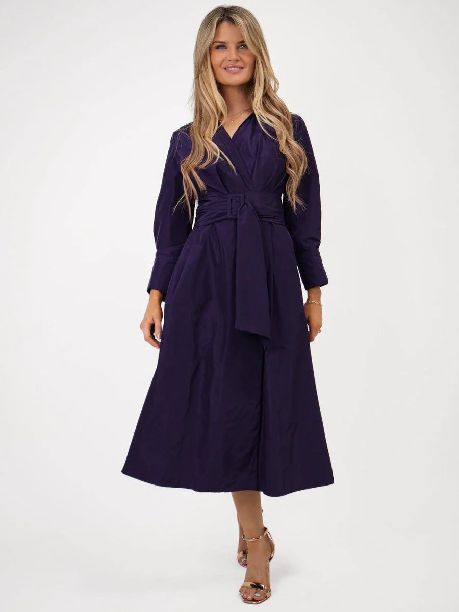 PURPLE PENELOPE TAFFETA MIDI DRESS