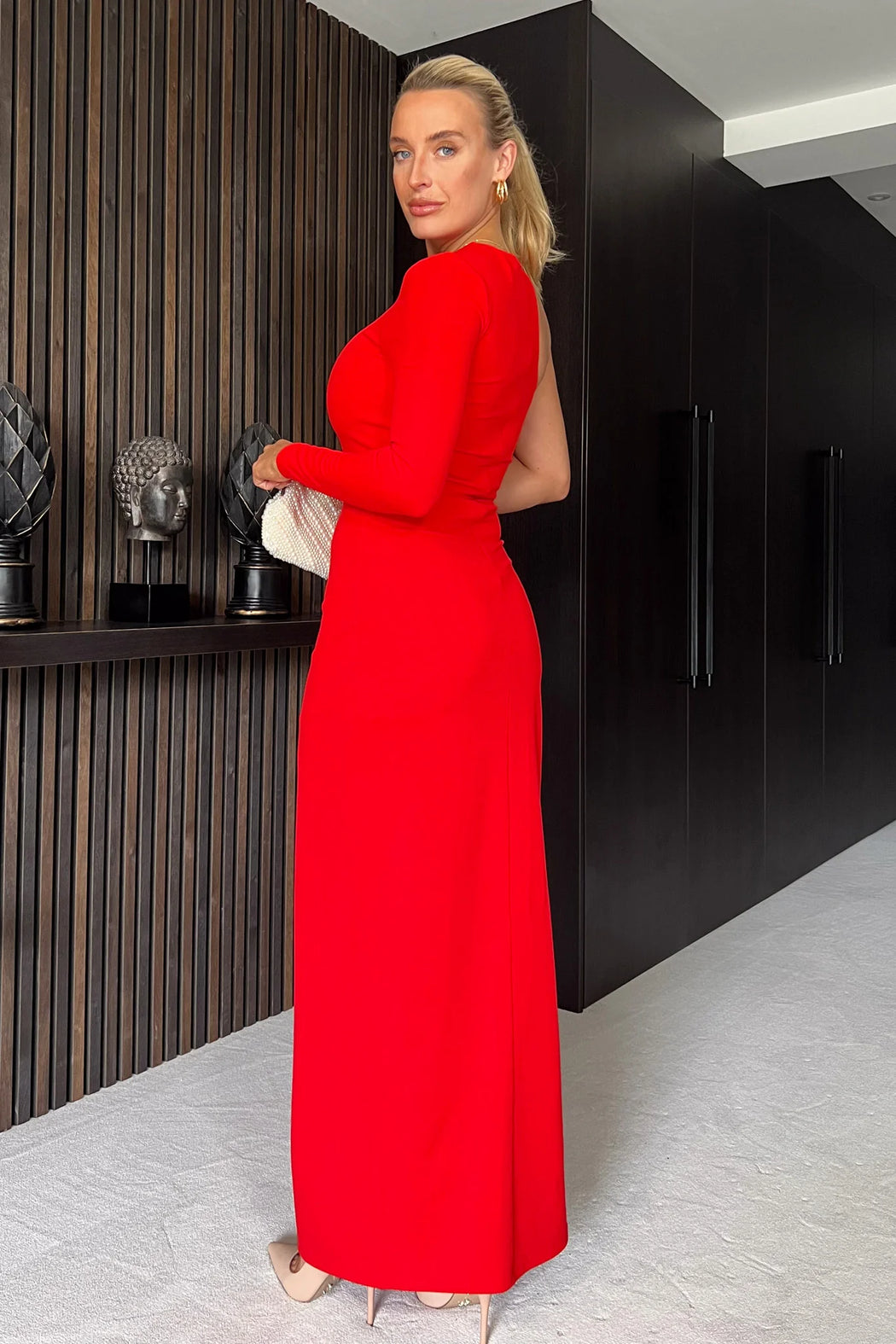 Tilly One Sleeve Slit Bodycon Dress Red