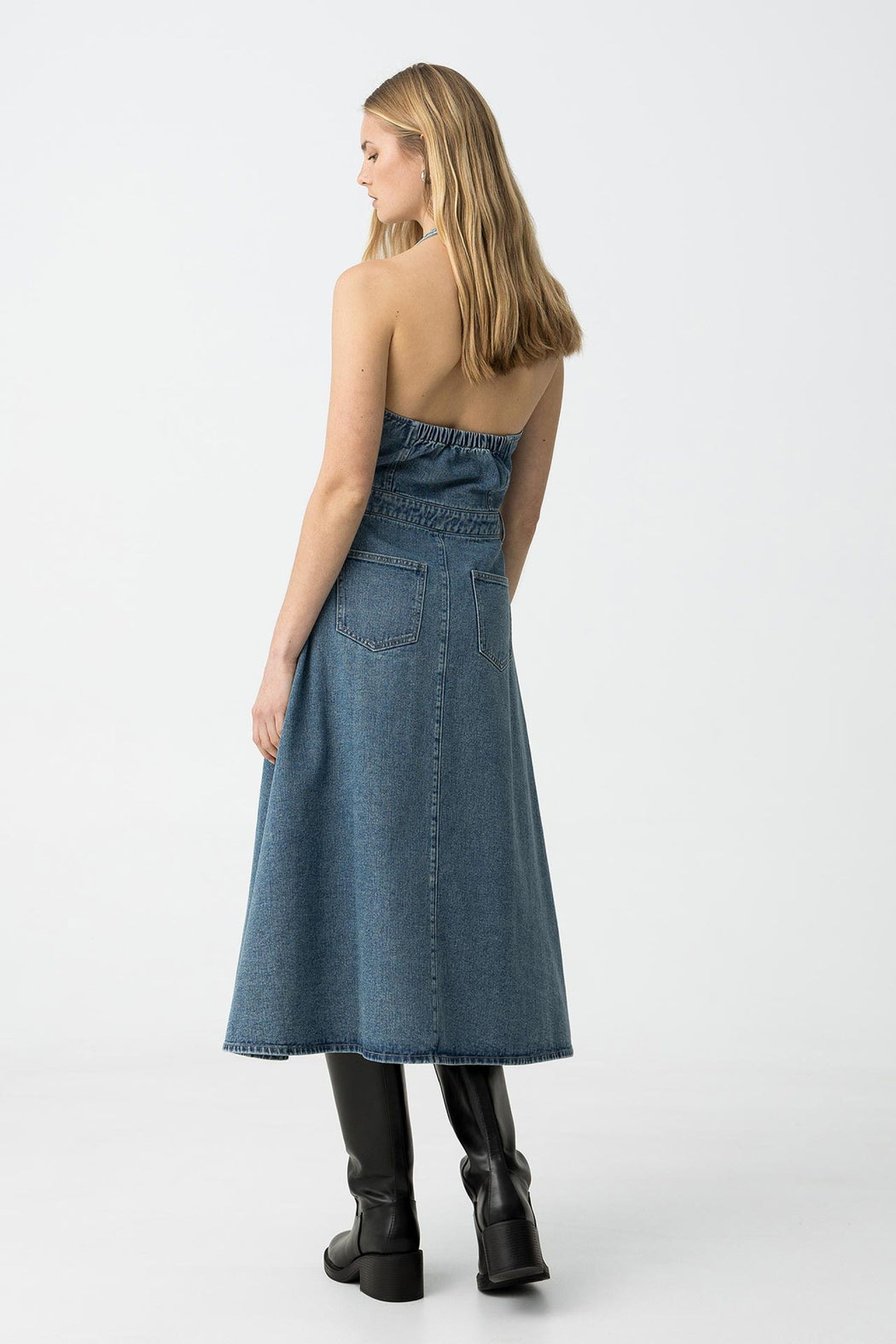 Brelle halter denim dress