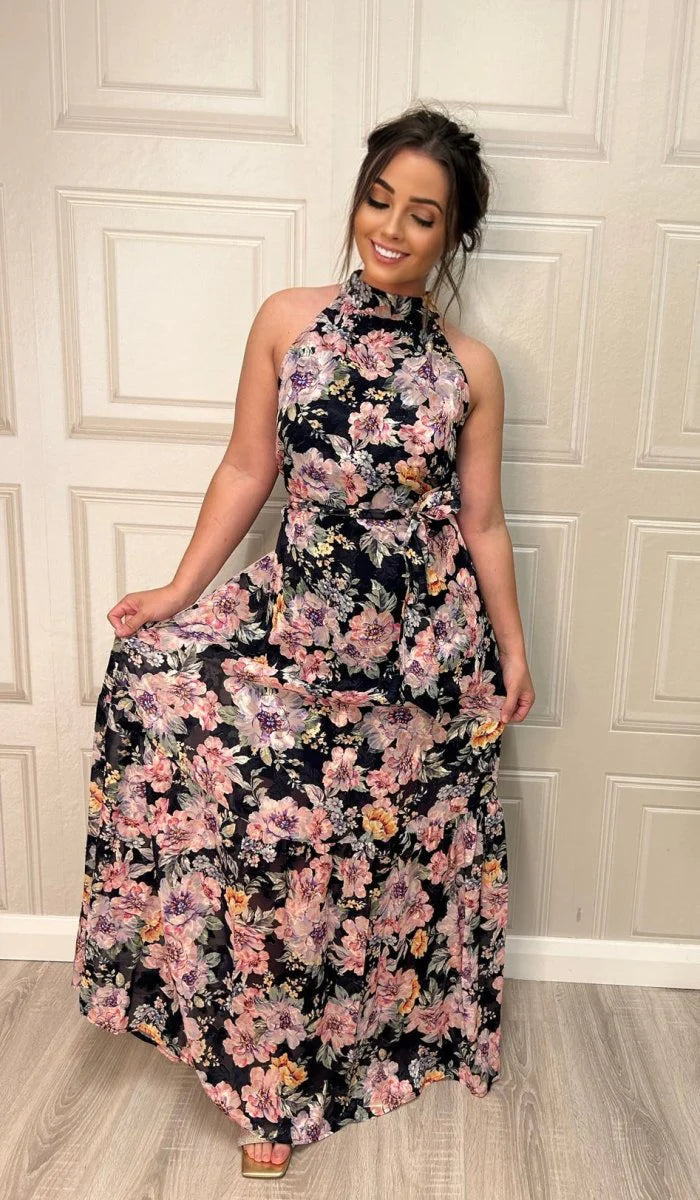 Guess Katia navy floral halter dress