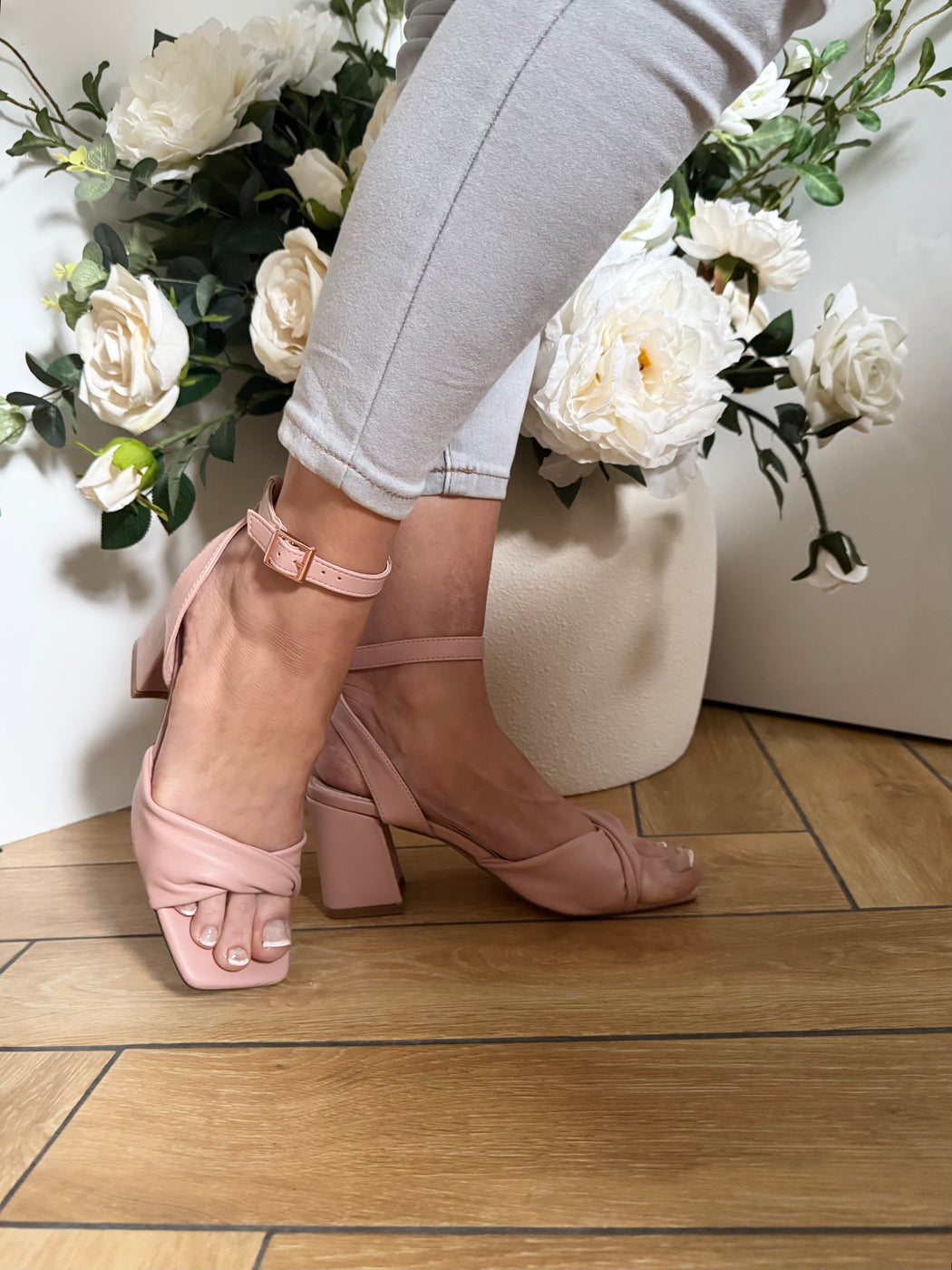 Cayla blush pink block heels