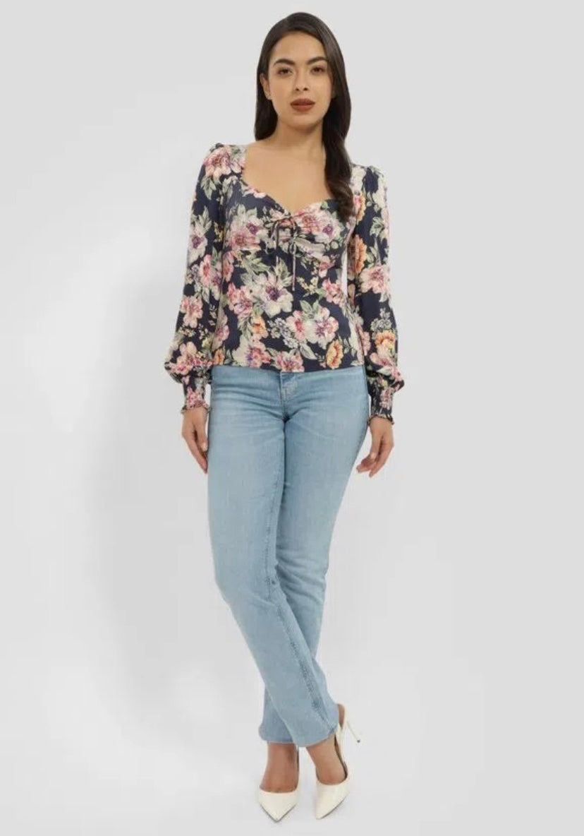 Navy floral guess alelaide top