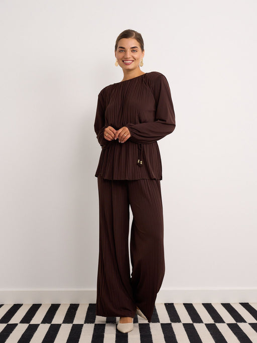 Brown pleated co ord set