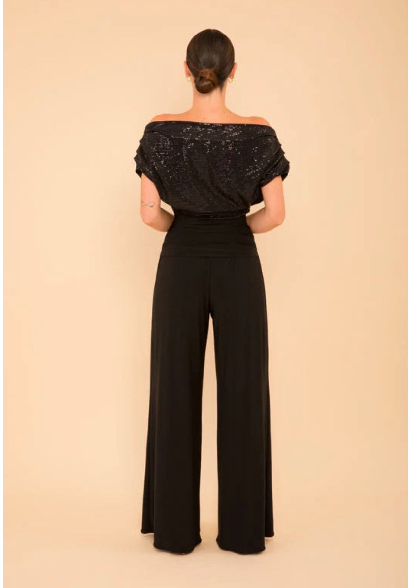 Black sparkle Atom label carbon jersey jumpsuit