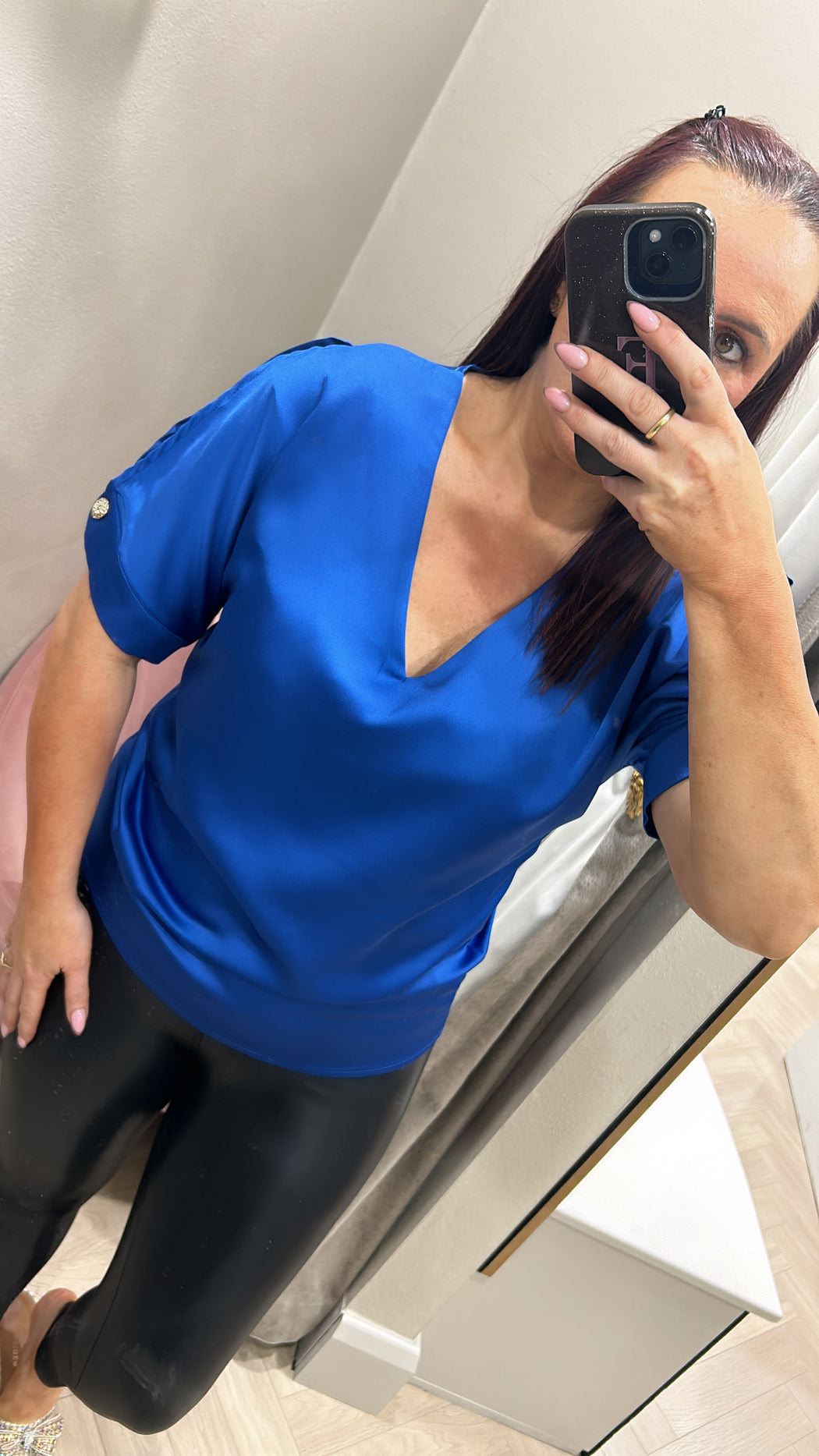 Blue slit sleeve top