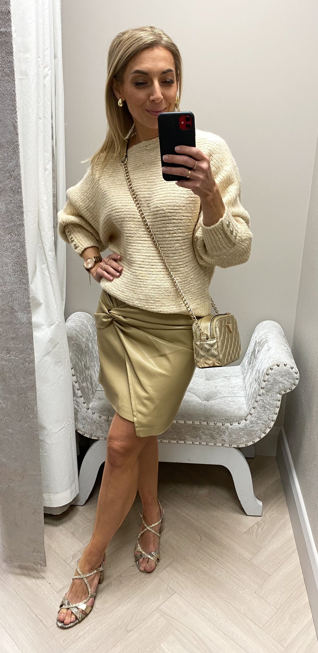 Guess cream faux leather mini