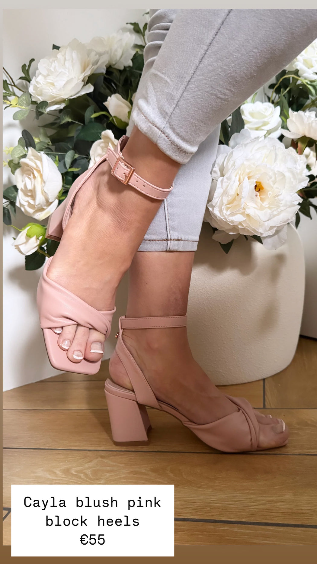 Cayla blush pink block heels