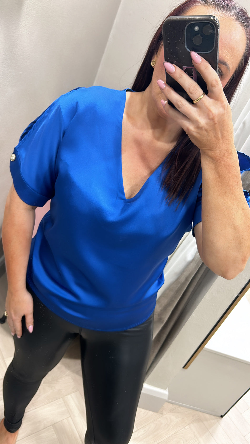 Blue slit sleeve top