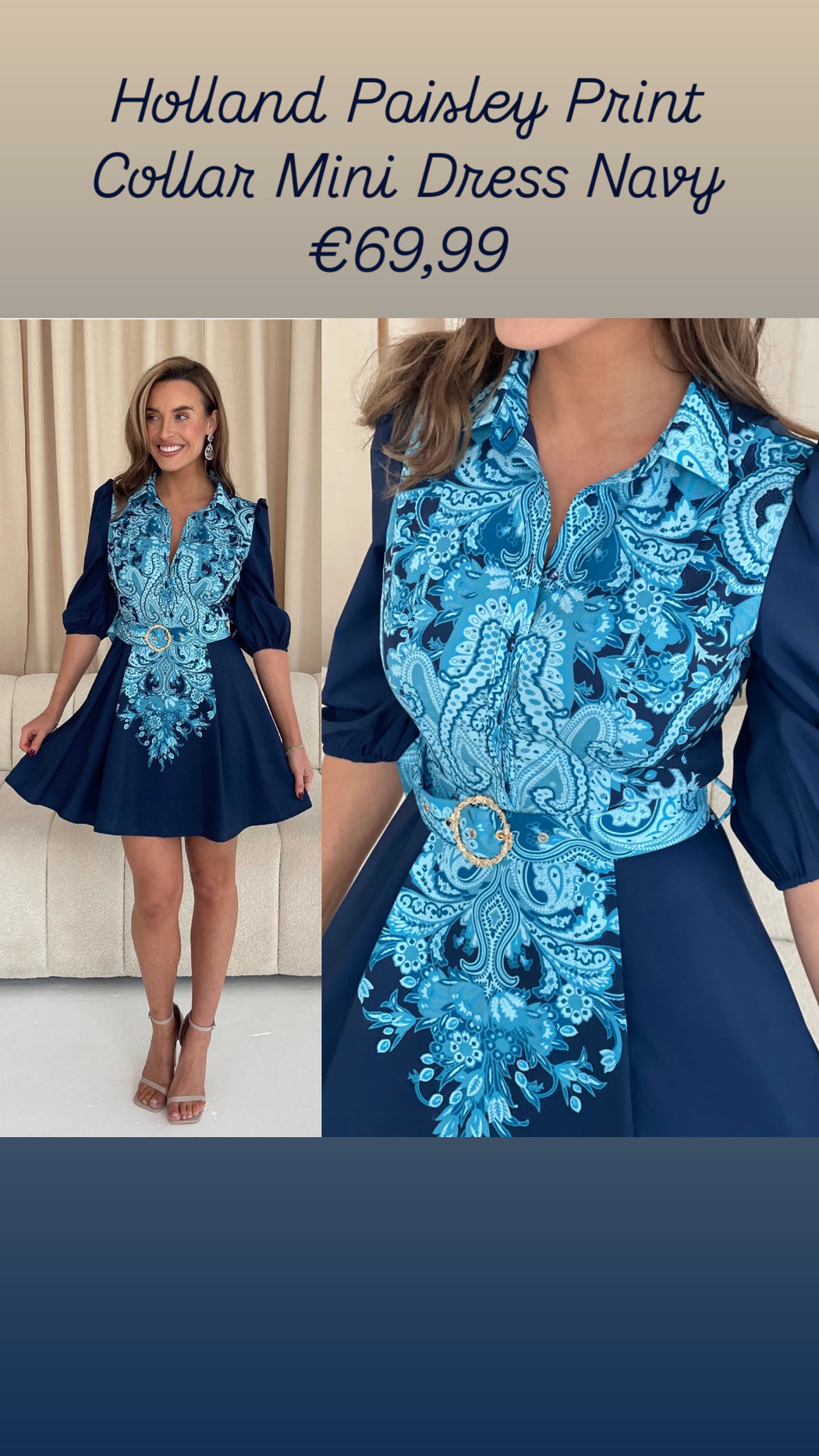 Holland Paisley Print Collar Mini Dress Navy