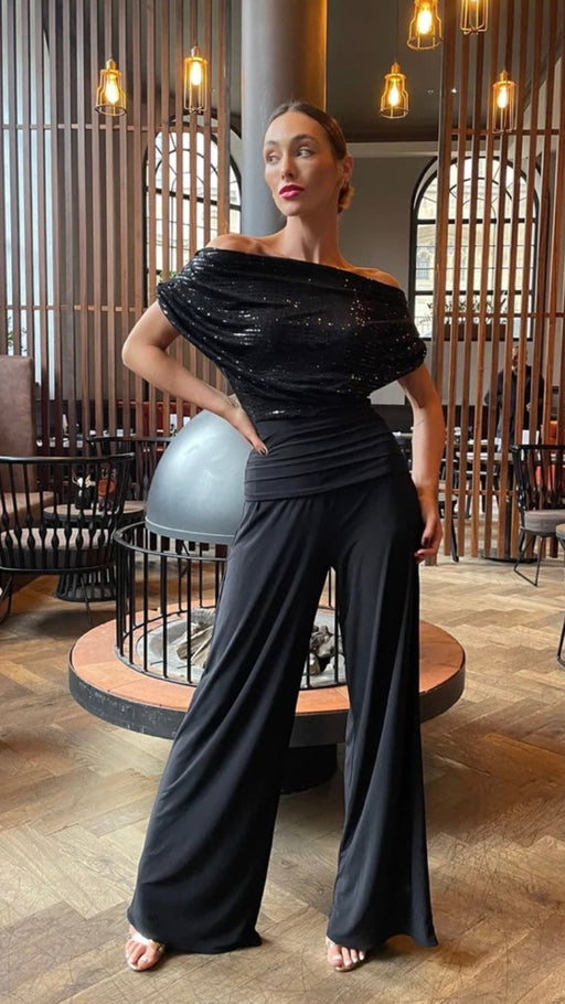 Black sparkle Atom label carbon jersey jumpsuit