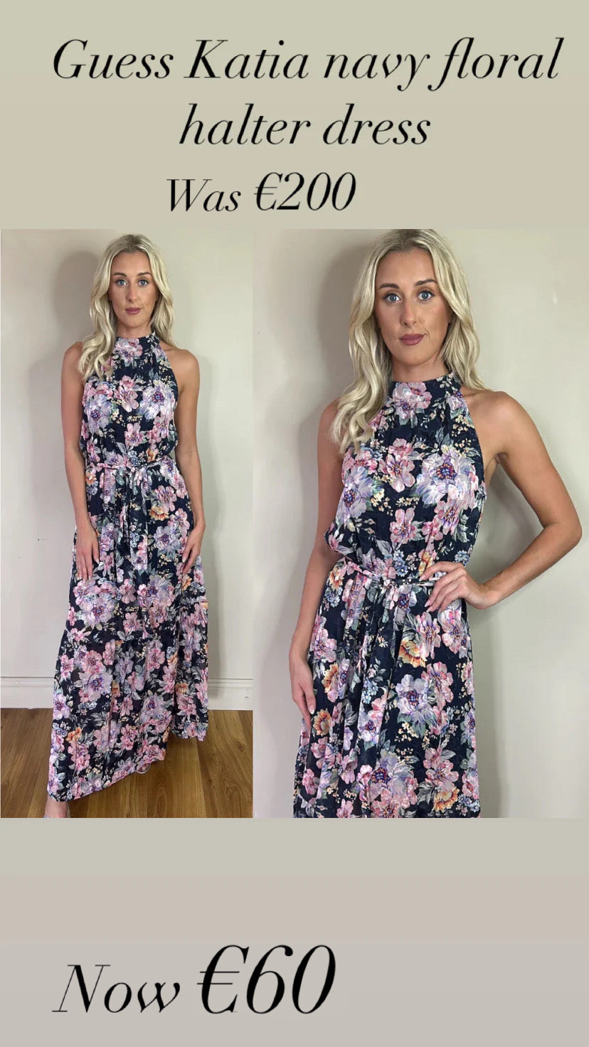 Guess Katia navy floral halter dress