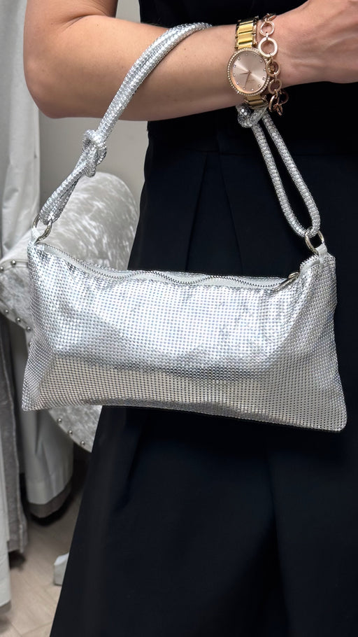 Glamour metallic-silver evening bag