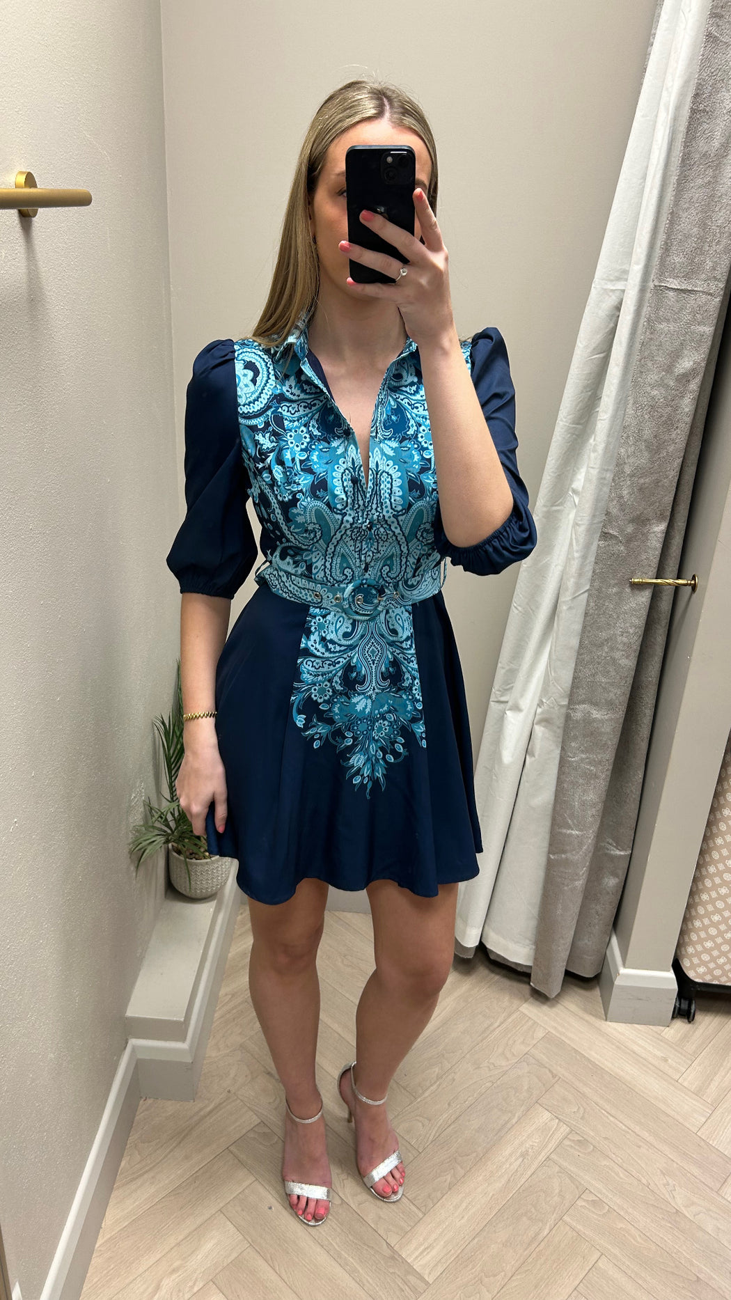 Holland Paisley Print Collar Mini Dress Navy