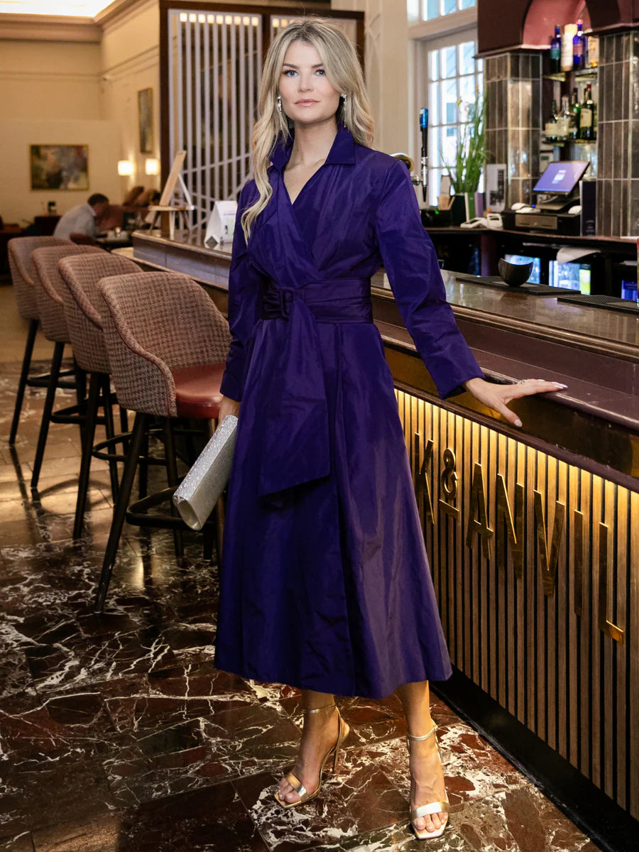 PURPLE PENELOPE TAFFETA MIDI DRESS
