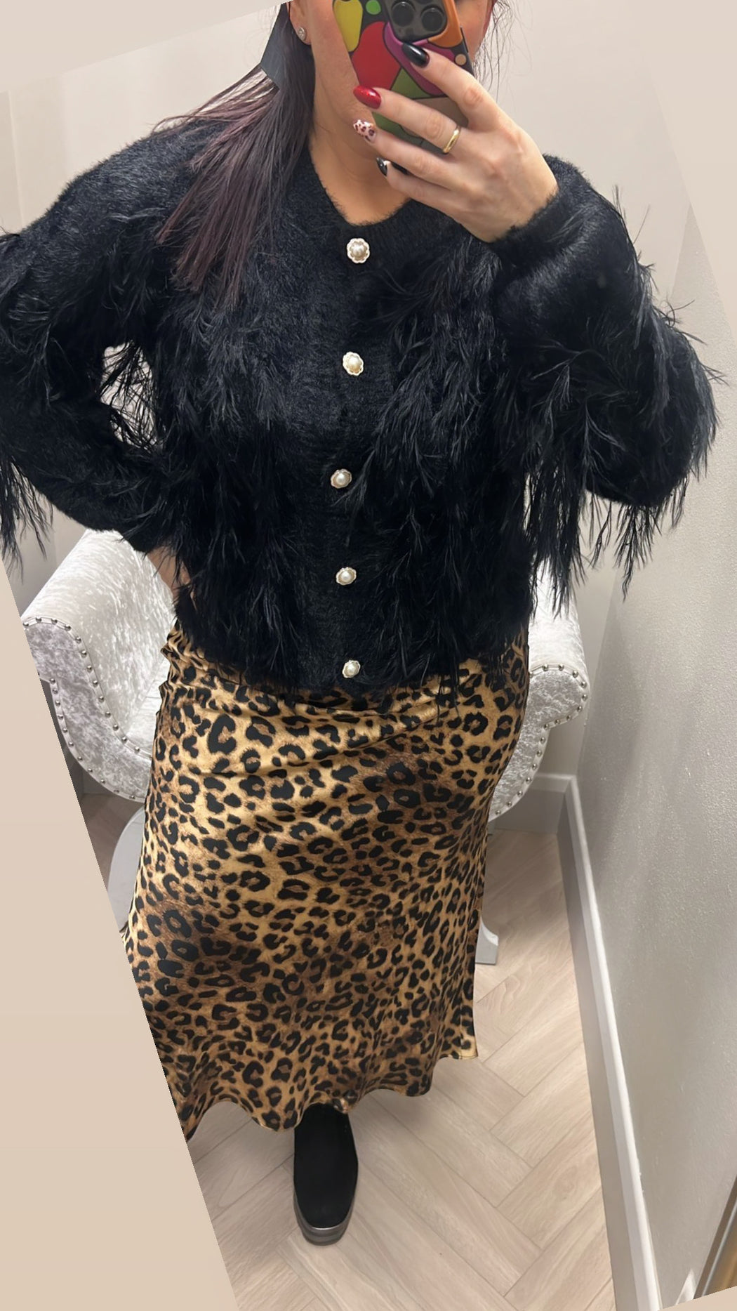 Zora leopard satin midi skirt
