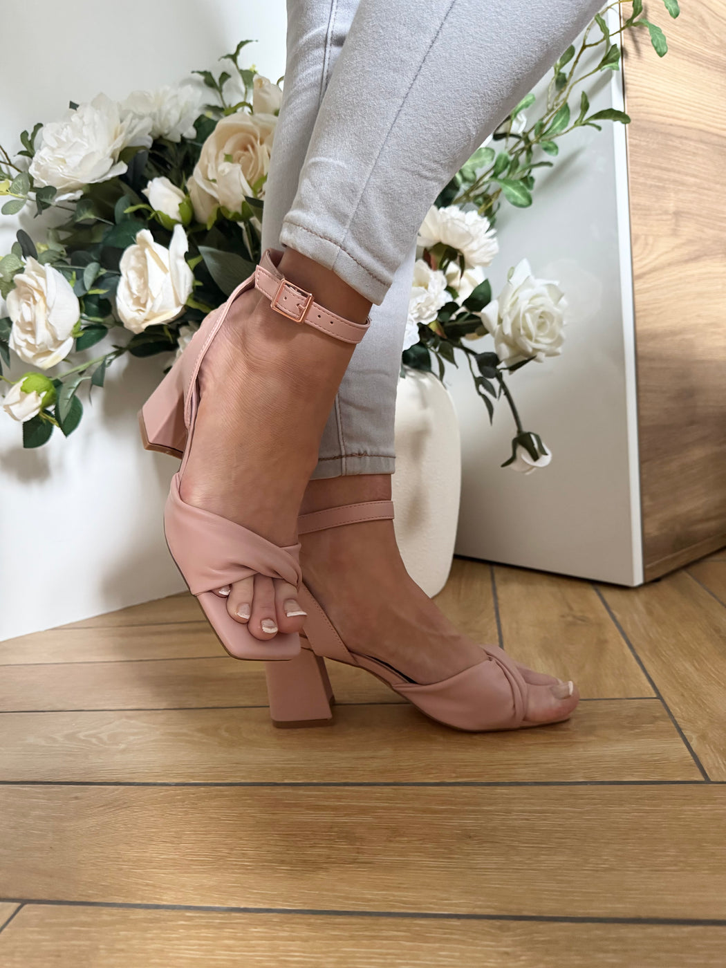Cayla blush pink block heels