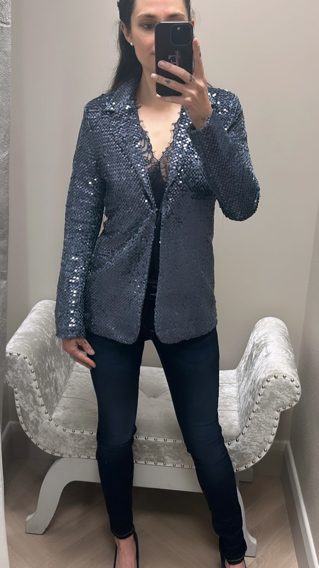 Jola teal blue sequin blazer