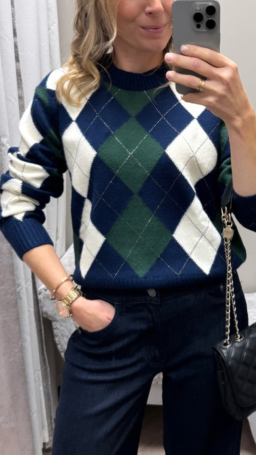 Guess Gracie Argyle Sweater Navy. W6BR48Z1447