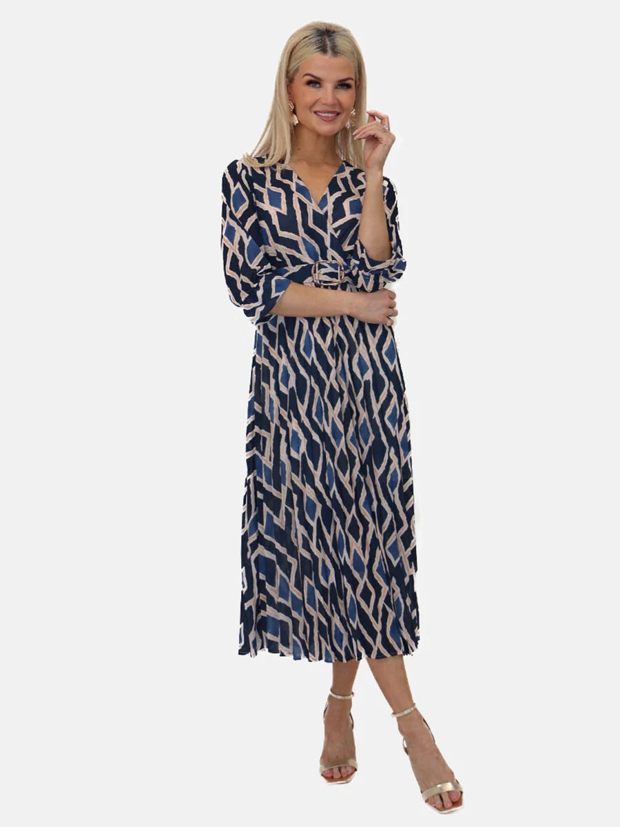 Navy PRINT POSITANO MIDI DRESS