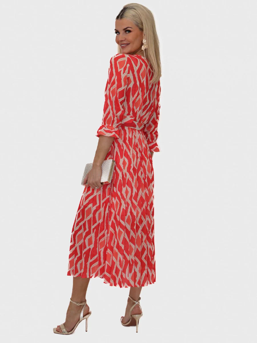 CORAL PRINT POSITANO MIDI DRESS