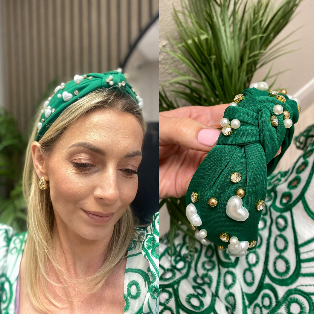 Leila green knot Pearl hairband