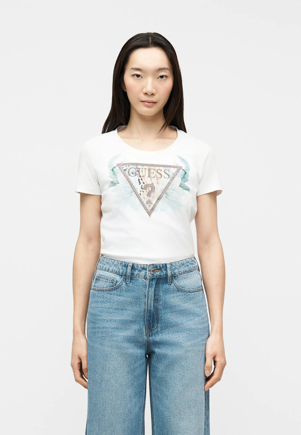 Guess Teal Flower Triangle T-Shirt. W6GI12K3027