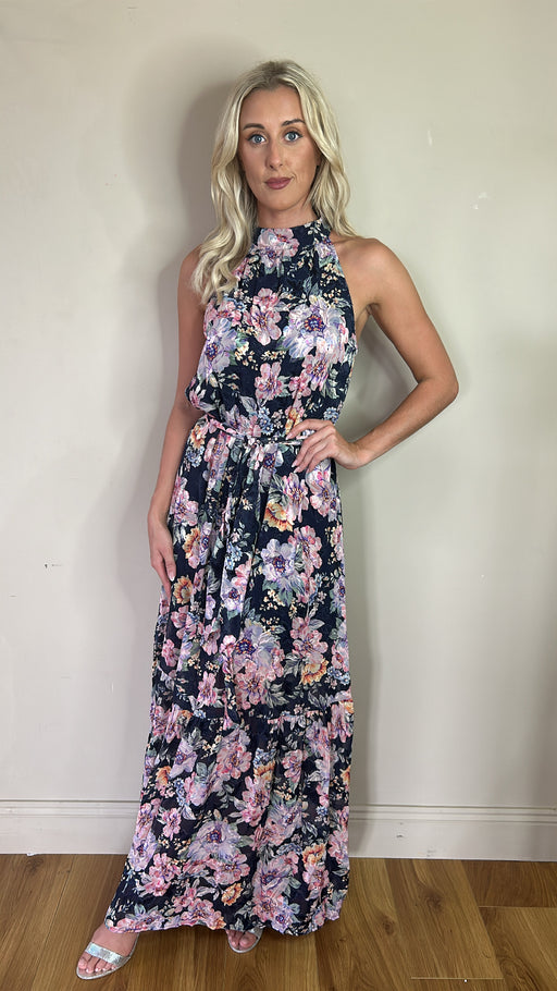 Guess Katia navy floral halter dress