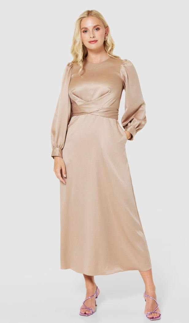 D9962 closet mocha tie waist a line dress