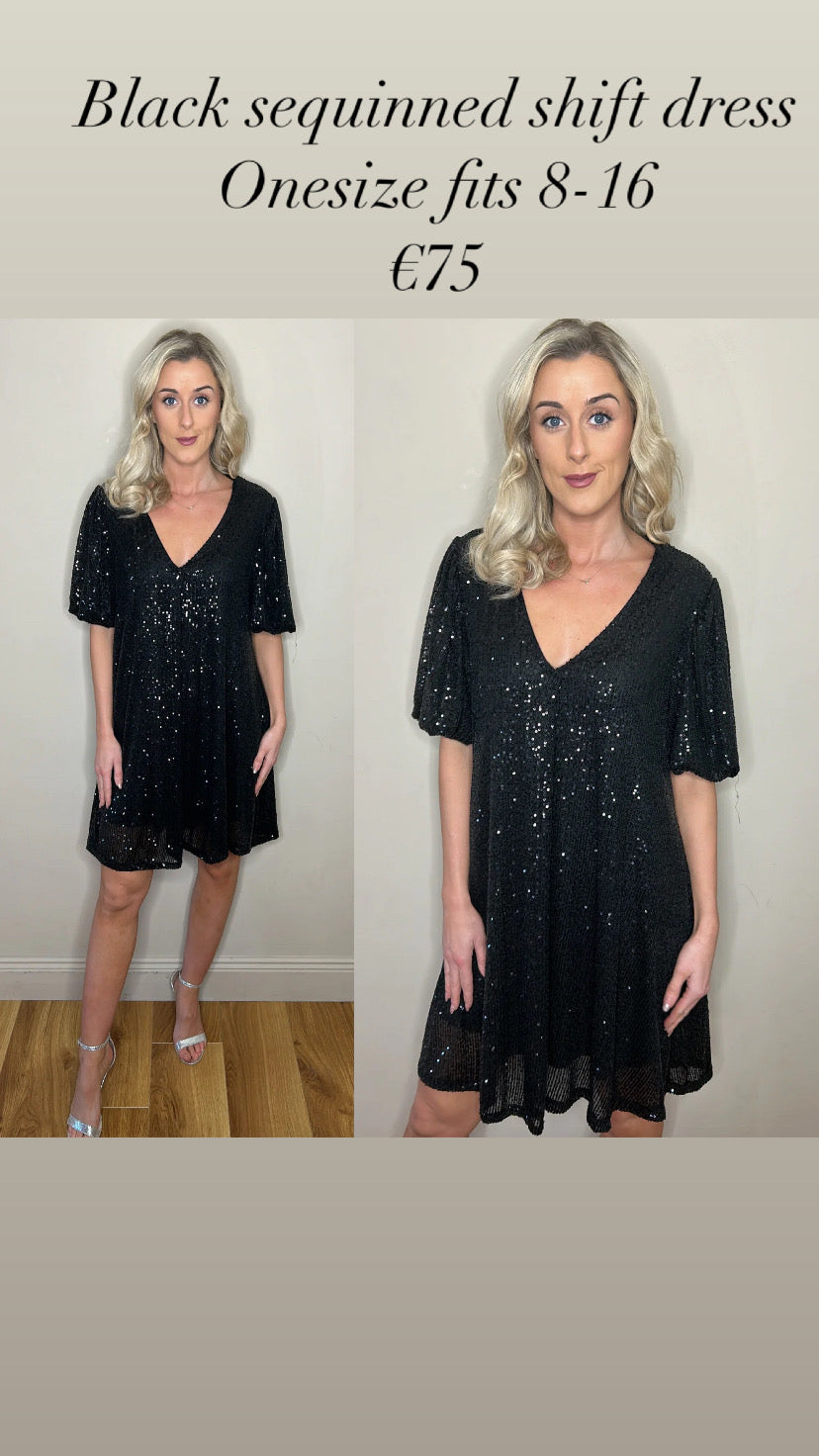 Black sequin shift dress