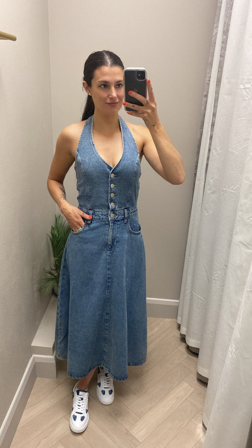 Brelle halter denim dress