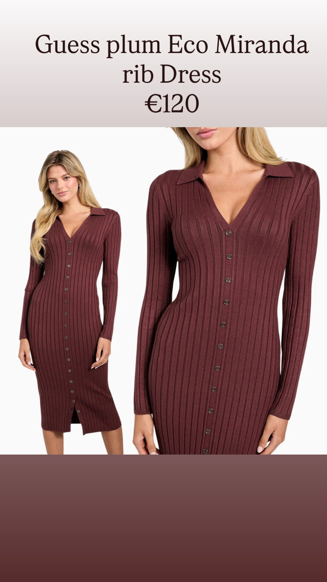 Guess plum Eco Miranda rib Dress